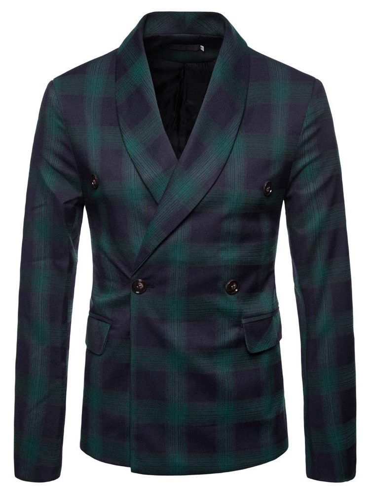 Plaid Double-breasted Button Herre Casual Blazer