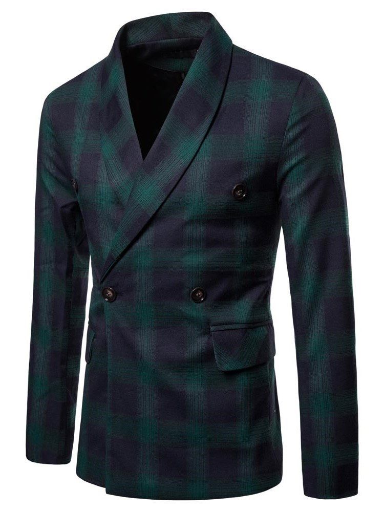 Plaid Double-breasted Button Herre Casual Blazer