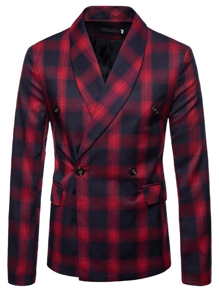 Plaid Double-breasted Button Herre Casual Blazer