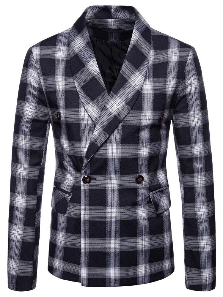 Plaid Double-breasted Button Herre Casual Blazer