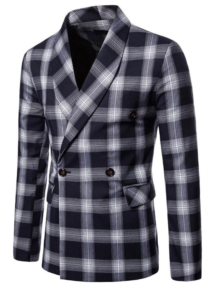 Plaid Double-breasted Button Herre Casual Blazer