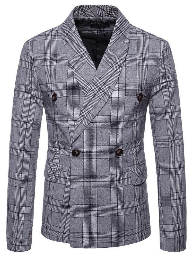 Plaid Double-breasted Herre Casual Blazer