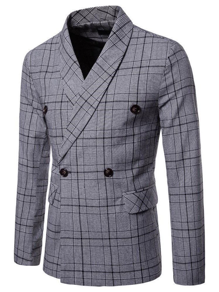 Plaid Double-breasted Herre Casual Blazer