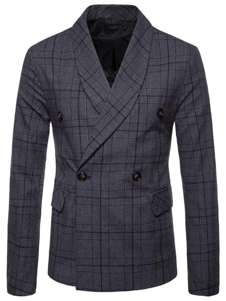 Plaid Double-breasted Herre Casual Blazer