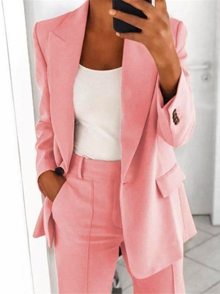 Plain Notched Revers One Button Normal Mid-length Casual Women's Blazer