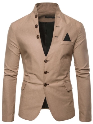 Plain Stand Collar Single-breasted Pocket Mens Casual Blazer