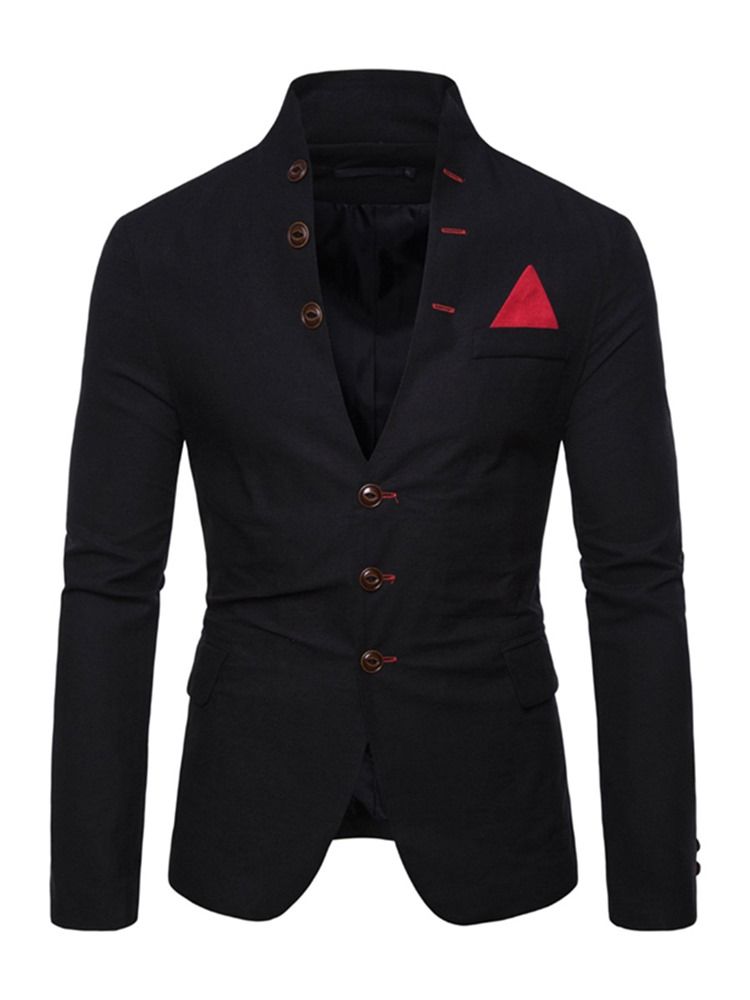 Plain Stand Collar Single-breasted Pocket Mens Casual Blazer