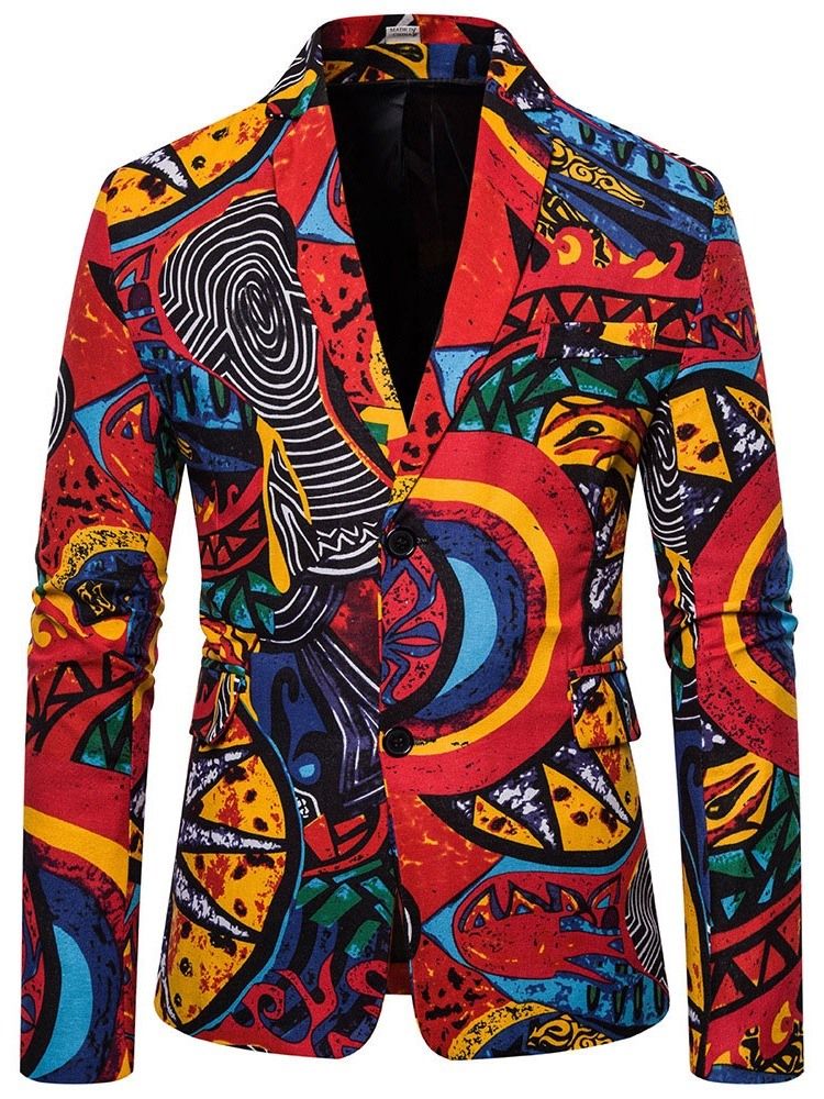 Print Casual Single-breasted Herre Fritids Blazer