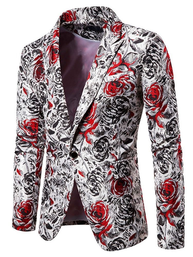 Print Straight Notched Revers Men's Leisure Blazers