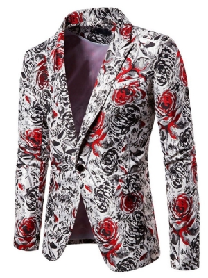 Print Straight Notched Revers Men's Leisure Blazers