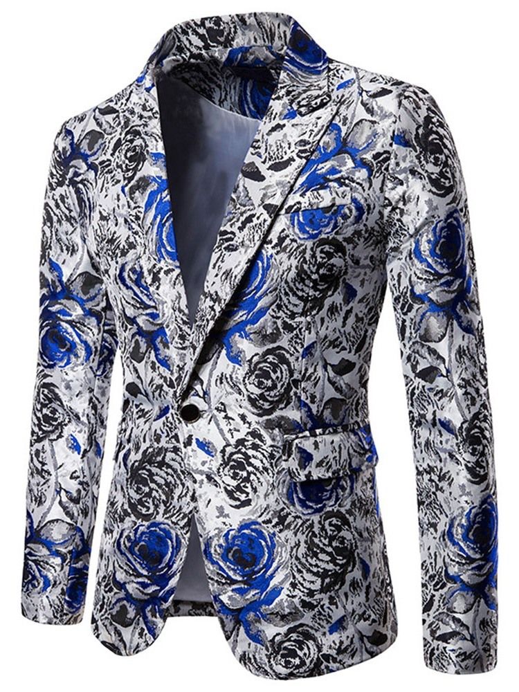 Print Straight Notched Revers Men's Leisure Blazers