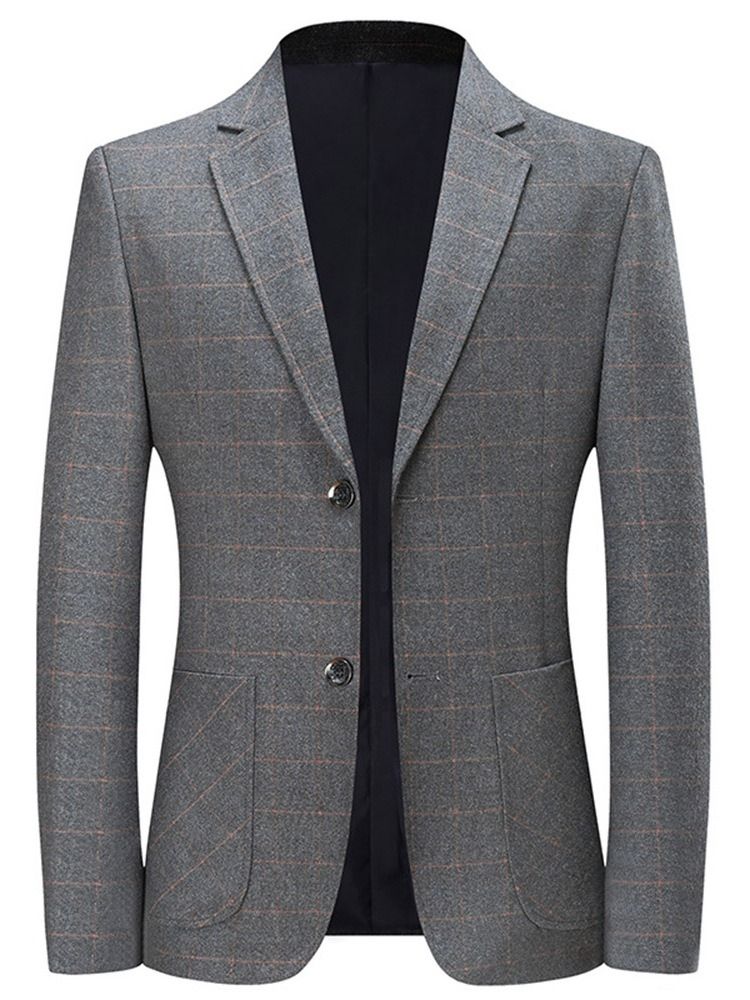 Single-breasted Plaid Notched Revers Blazer Til Mænd