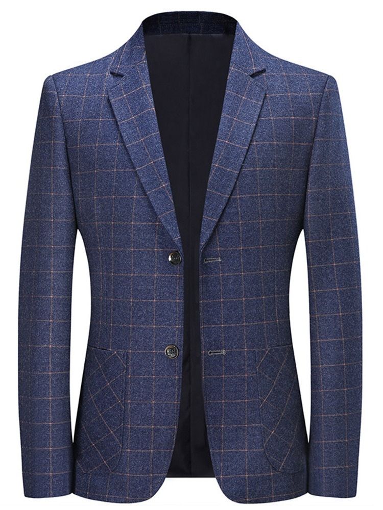 Single-breasted Plaid Notched Revers Blazer Til Mænd