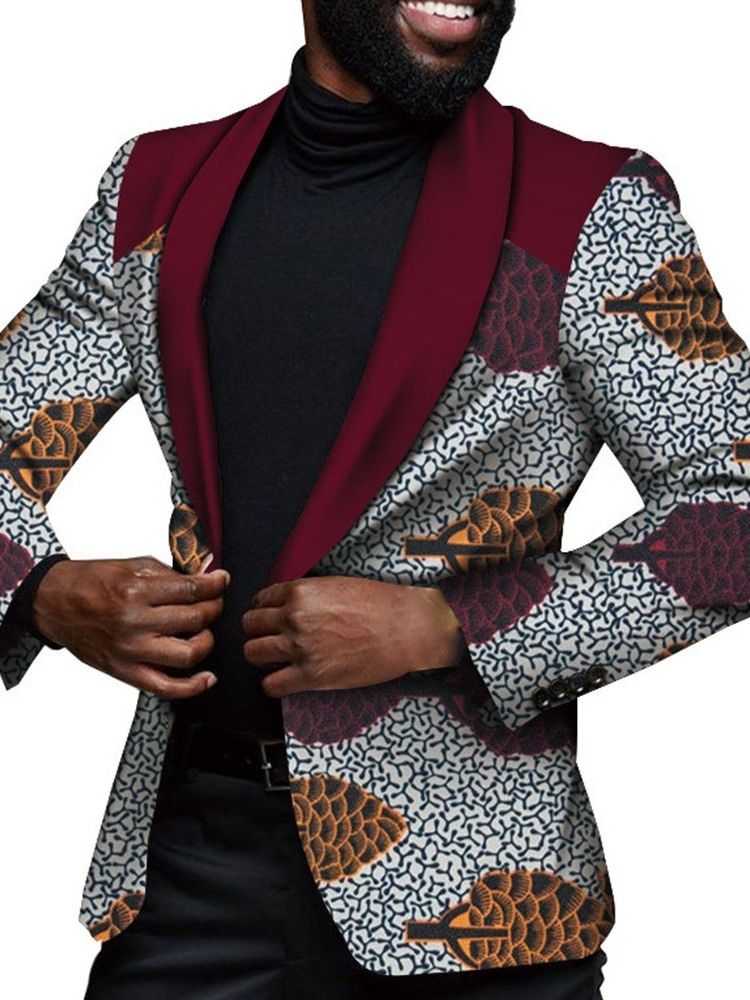 Slim One Button Print Herre Fritids Blazer