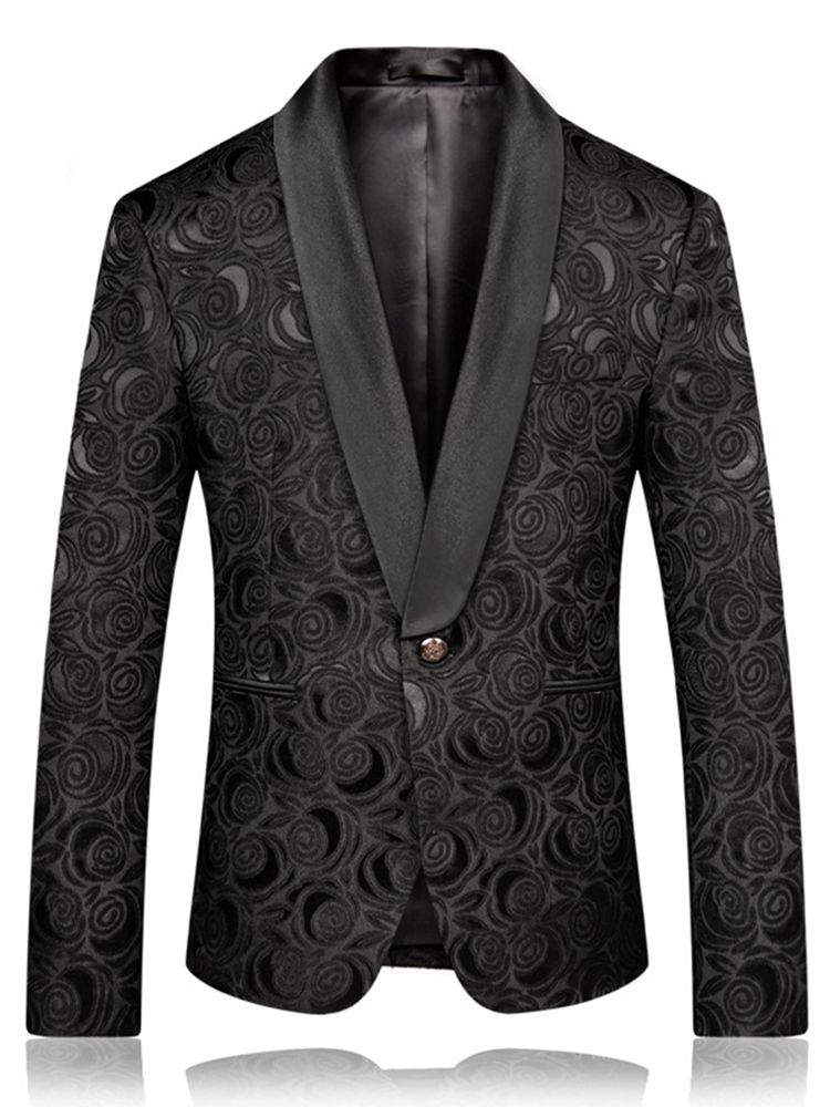 Sort Printet Slim Fit Herre Wedding Ball Blazer