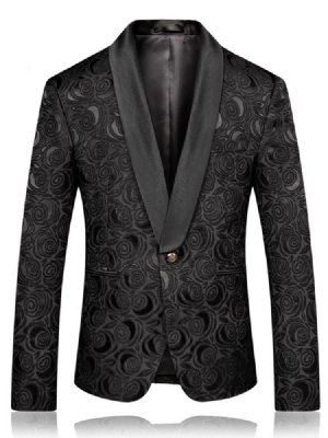 Sort Printet Slim Fit Herre Wedding Ball Blazer