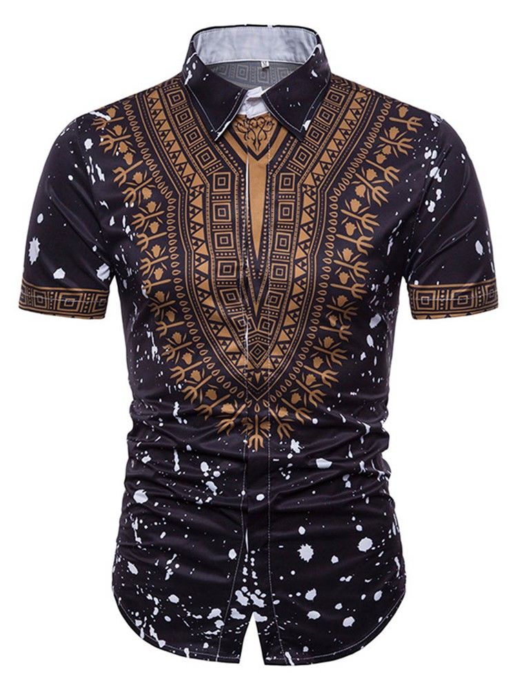 African Fashion Dashiki Print Herre Kortærmet Skjorte