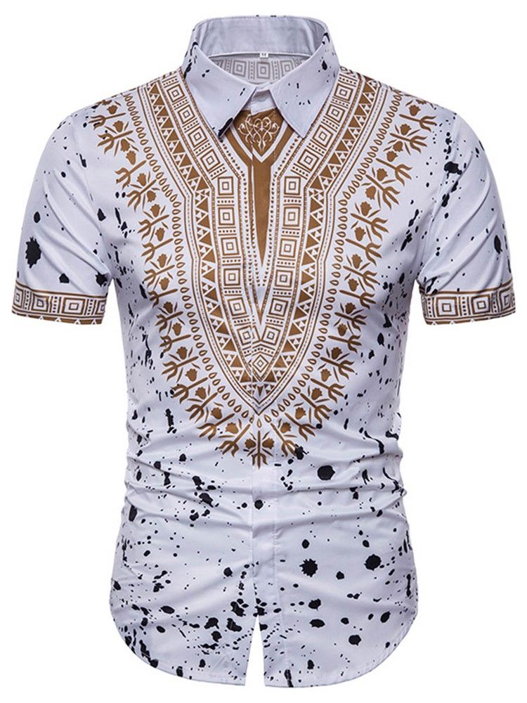 African Fashion Dashiki Print Herre Kortærmet Skjorte