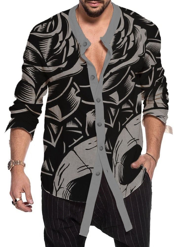 Asymmetrisk Print Single-breasted Men's Shirt