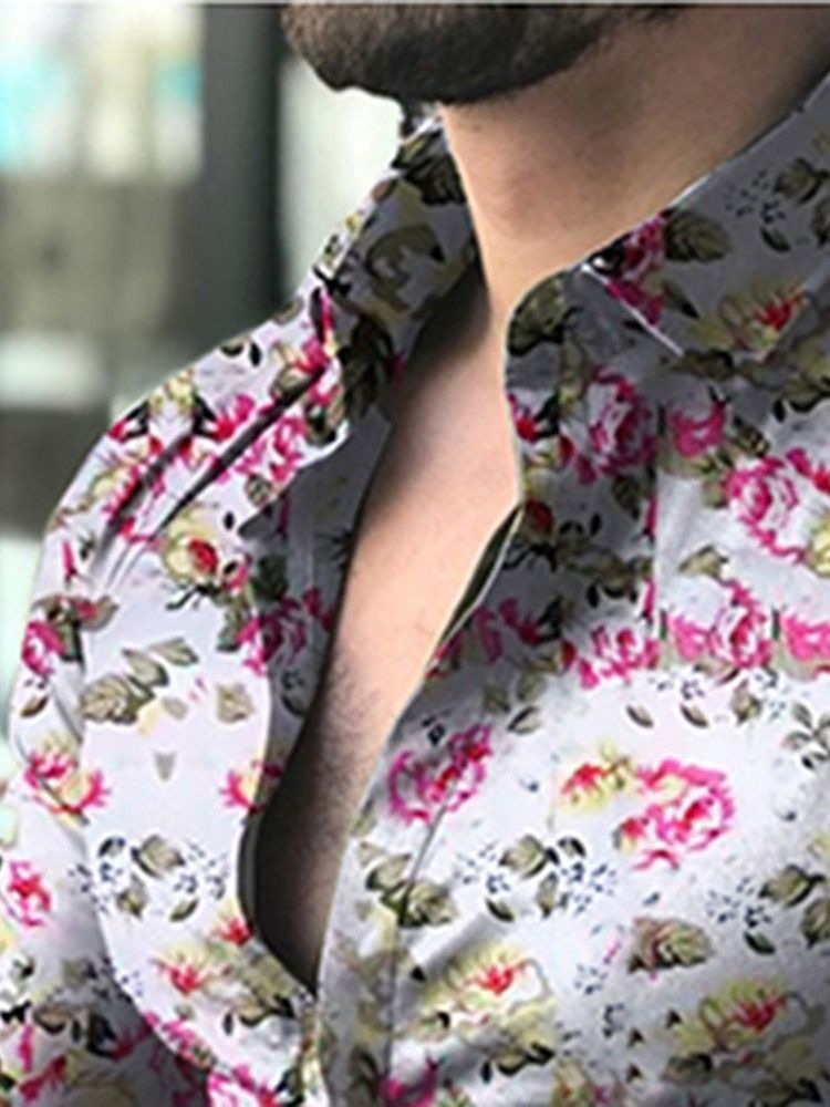 Blomstret Enkeltblomstret Herre Slim Shirt Til Revers