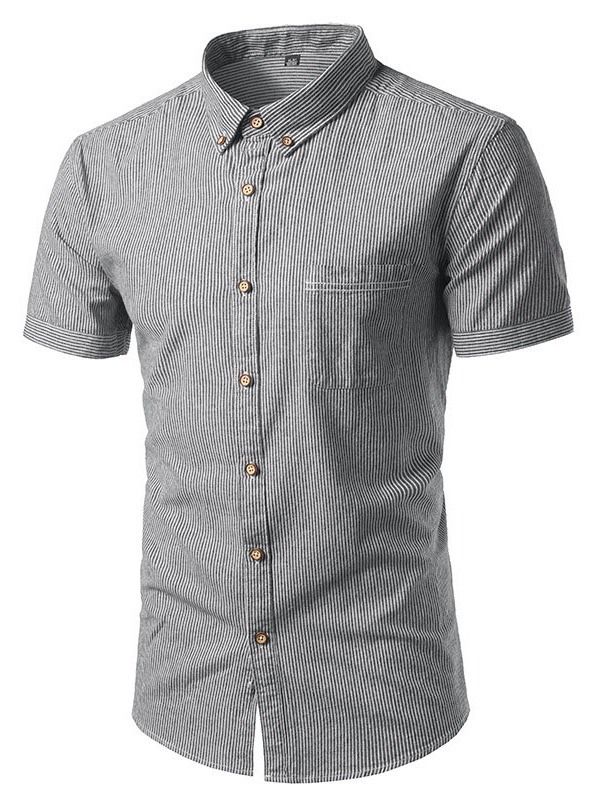 Button Casual Stripe Herre Slim Shirt