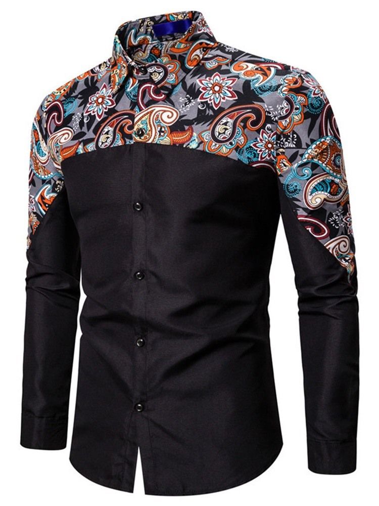 Button Floral Casual Single-breasted Men's Slim Shirt