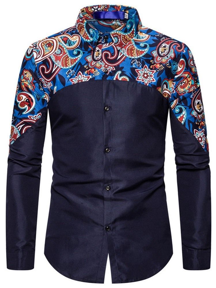 Button Floral Casual Single-breasted Men's Slim Shirt