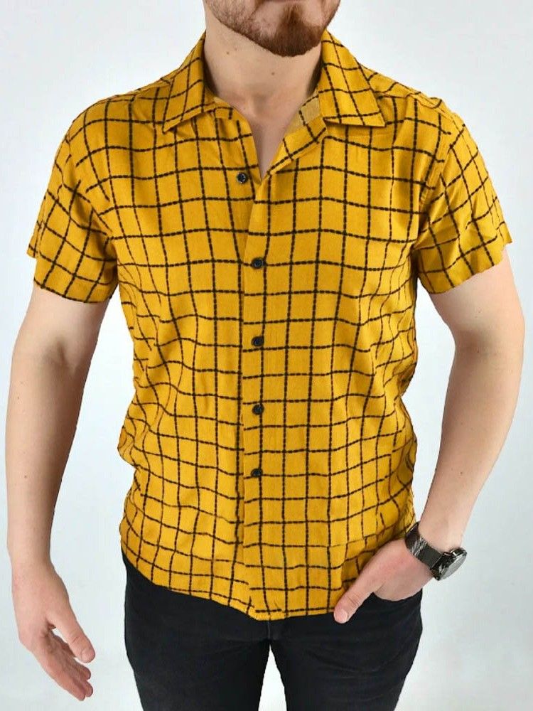 Button Revers Casual Single-breasted Men's Shirt