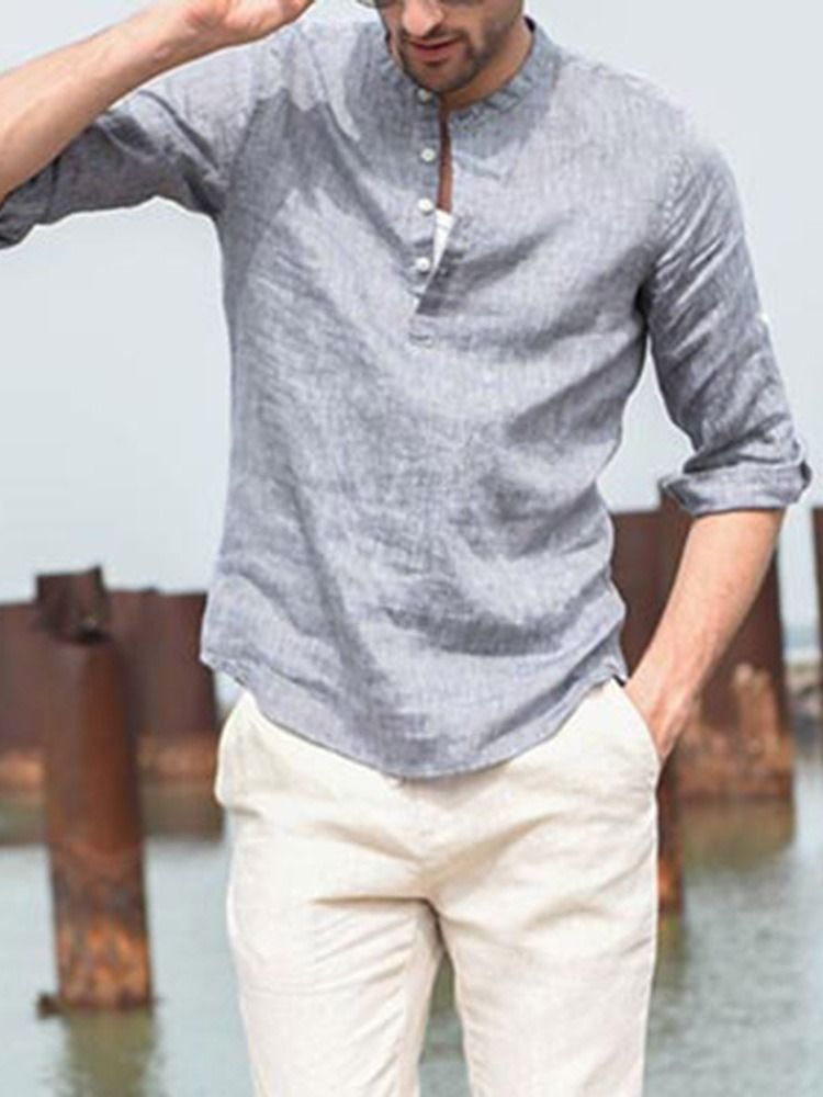 Button Stand Collar Korean Men's Loose Shirt