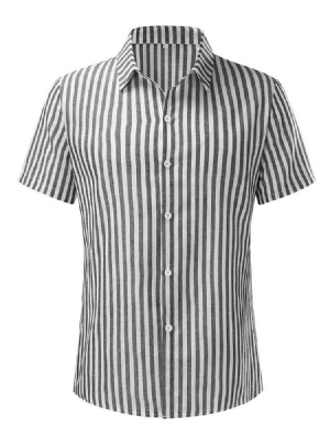 Button Stripe Revers Single-breasted Men's Shirt