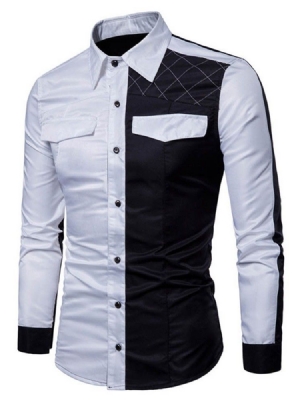 Casual Color Block Pocket Herre Slim Shirt