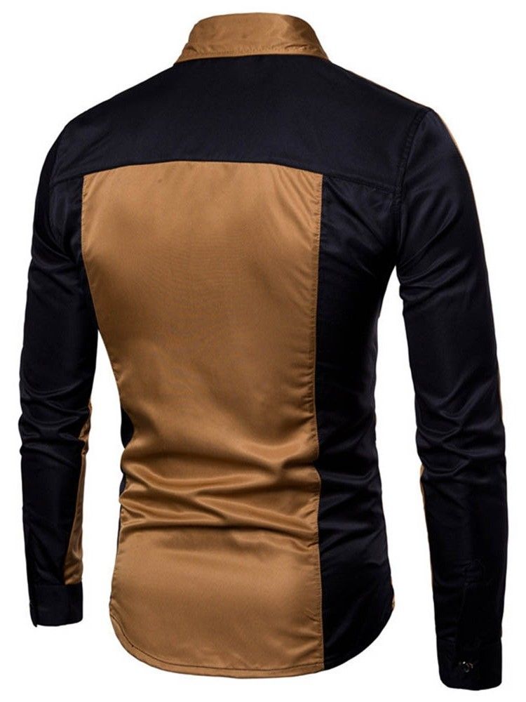 Casual Color Block Pocket Herre Slim Shirt