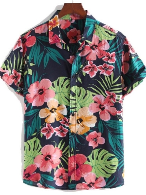 Casual Floral Revers Single-breasted Men's Print Shirt