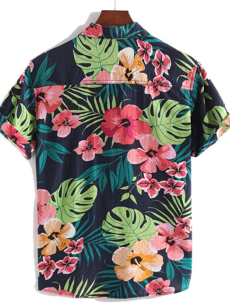 Casual Floral Revers Single-breasted Men's Print Shirt