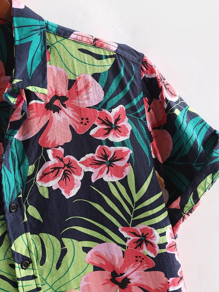 Casual Floral Revers Single-breasted Men's Print Shirt