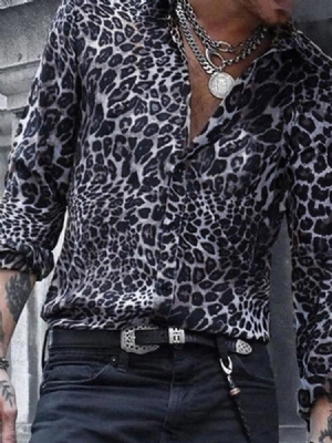 Casual Lapel Leopard Herre Slim Shirt