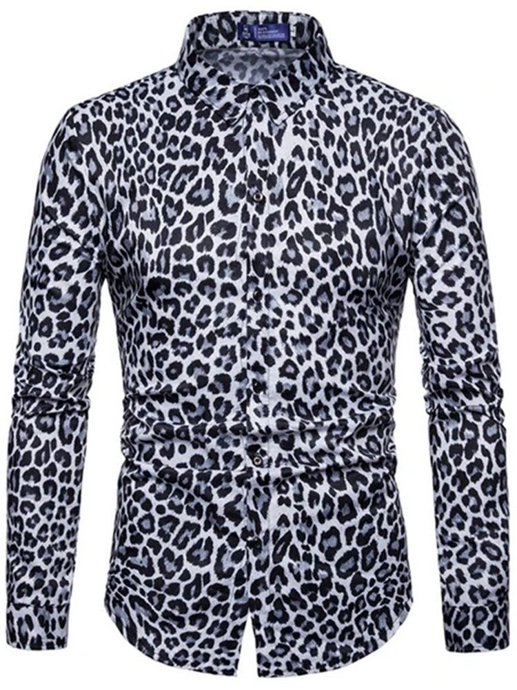 Casual Lapel Leopard Herre Slim Shirt