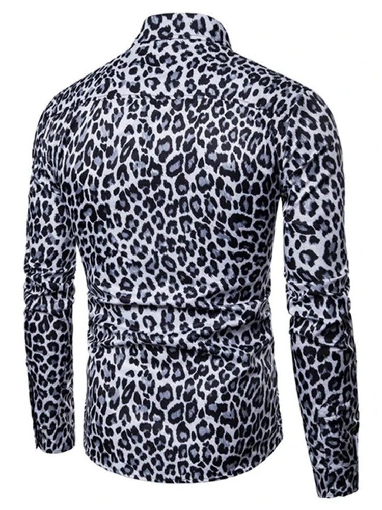 Casual Lapel Leopard Herre Slim Shirt