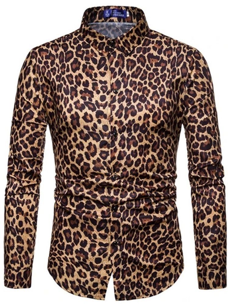 Casual Lapel Leopard Herre Slim Shirt