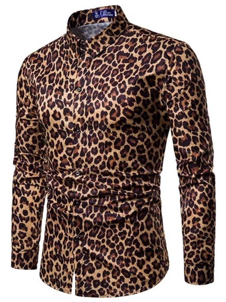 Casual Lapel Leopard Herre Slim Shirt