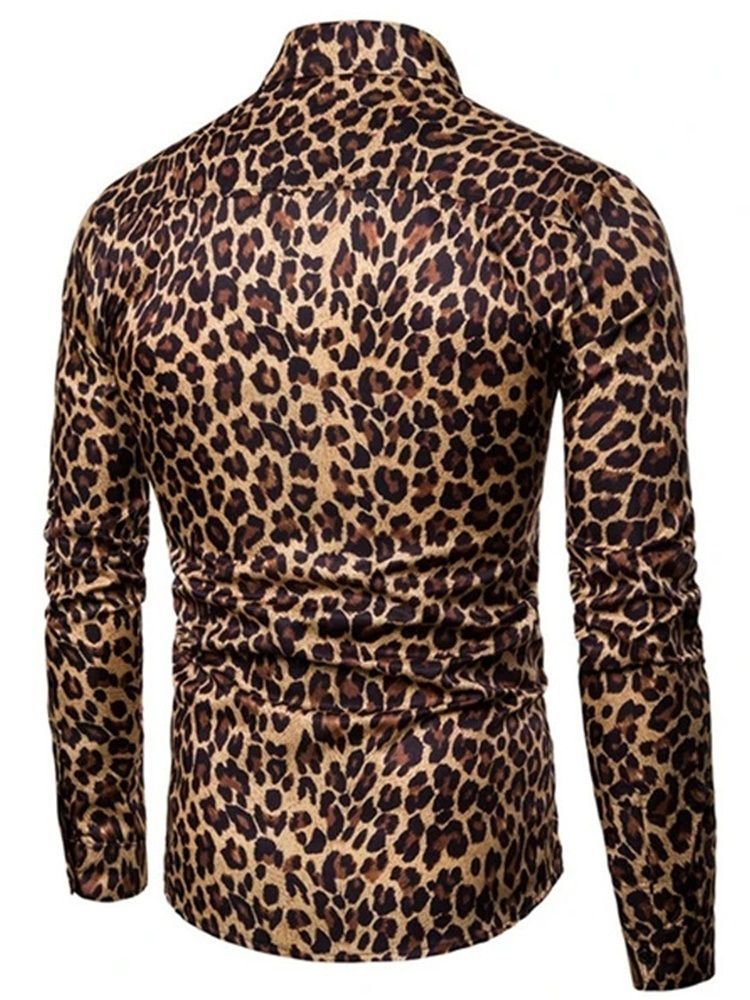 Casual Lapel Leopard Herre Slim Shirt