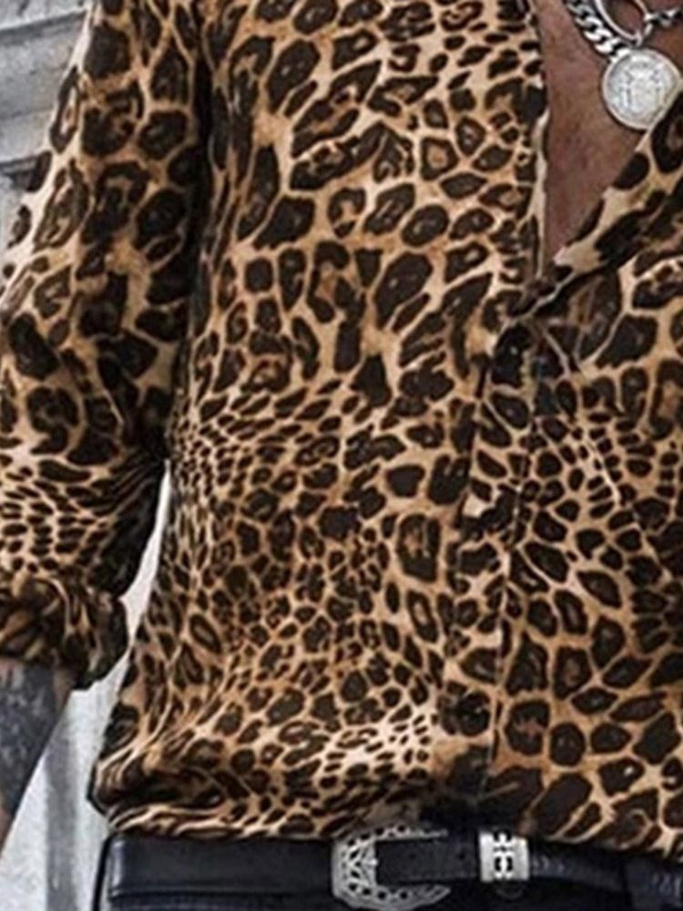 Casual Lapel Leopard Herre Slim Shirt