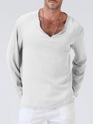 Casual Plain V-neck Mænds Løs T-shirt