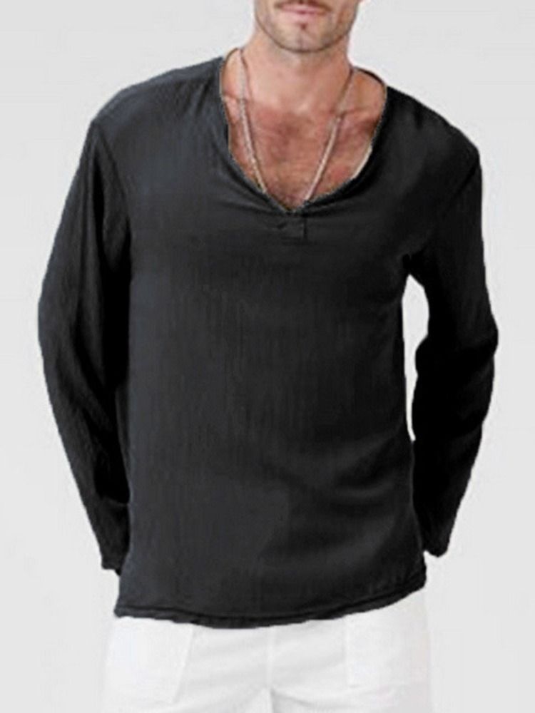 Casual Plain V-neck Mænds Løs T-shirt