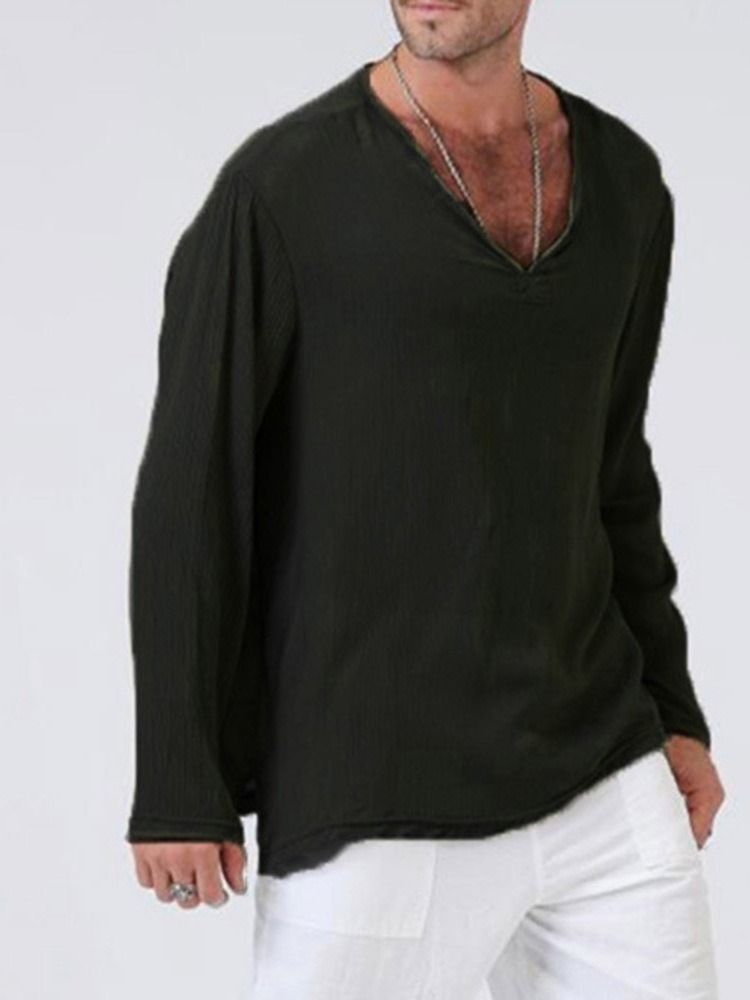 Casual Plain V-neck Mænds Løs T-shirt