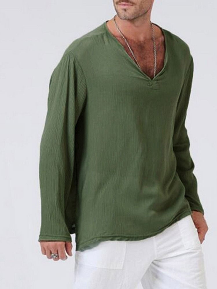 Casual Plain V-neck Mænds Løs T-shirt