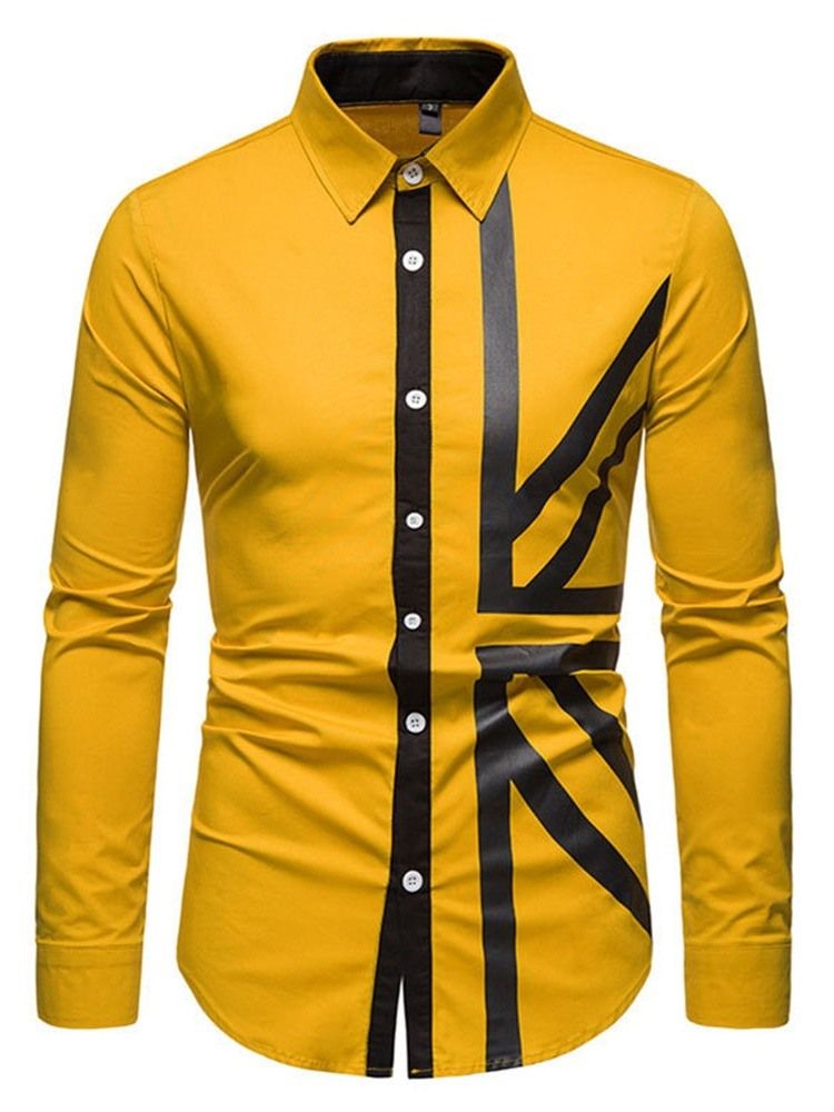 Casual Print Color Block Herre Slim Single-breasted Shirt