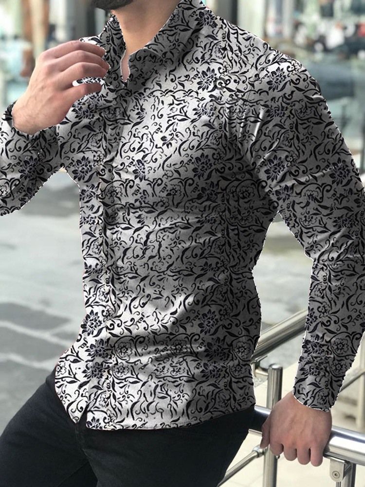 Casual Print Floral Single-breasted Herre Shirt