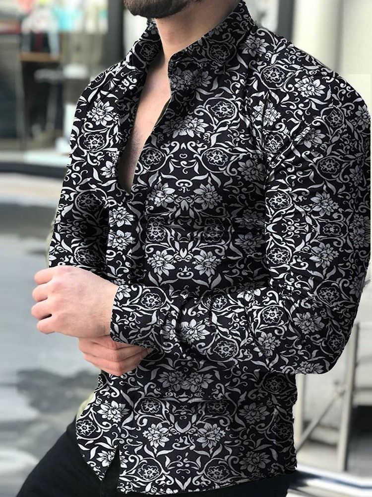 Casual Print Floral Single-breasted Herre Shirt