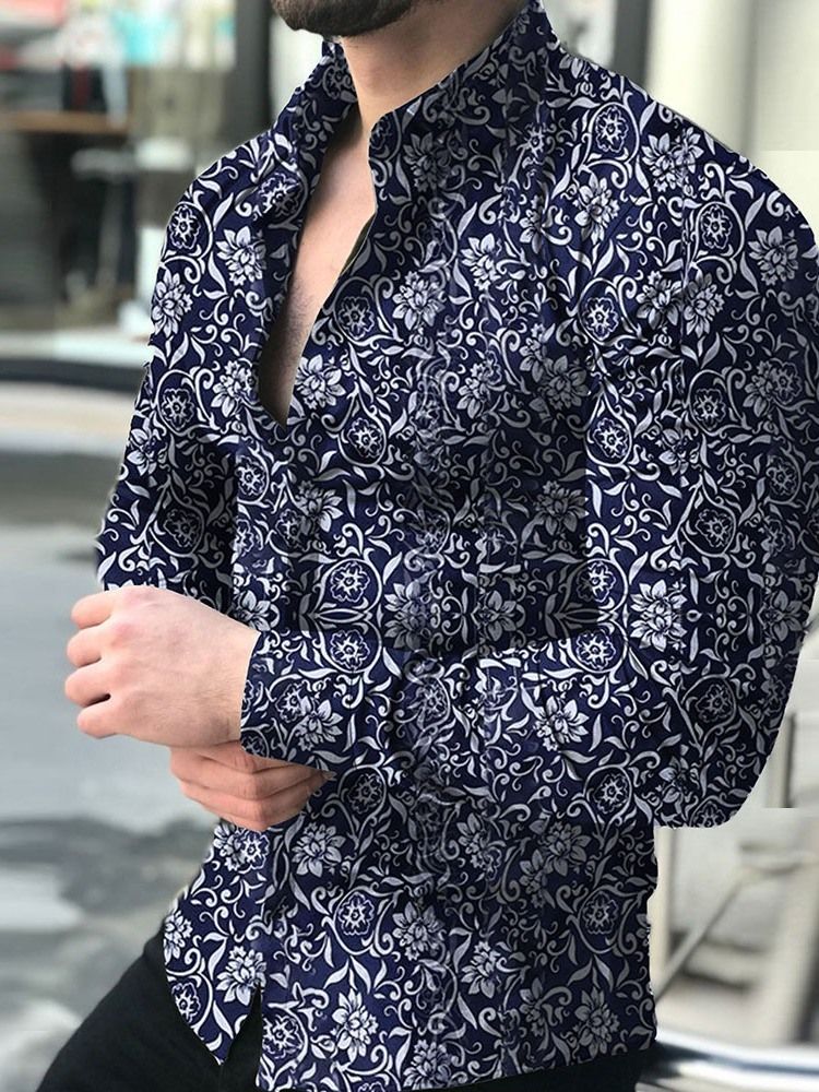 Casual Print Floral Single-breasted Herre Shirt